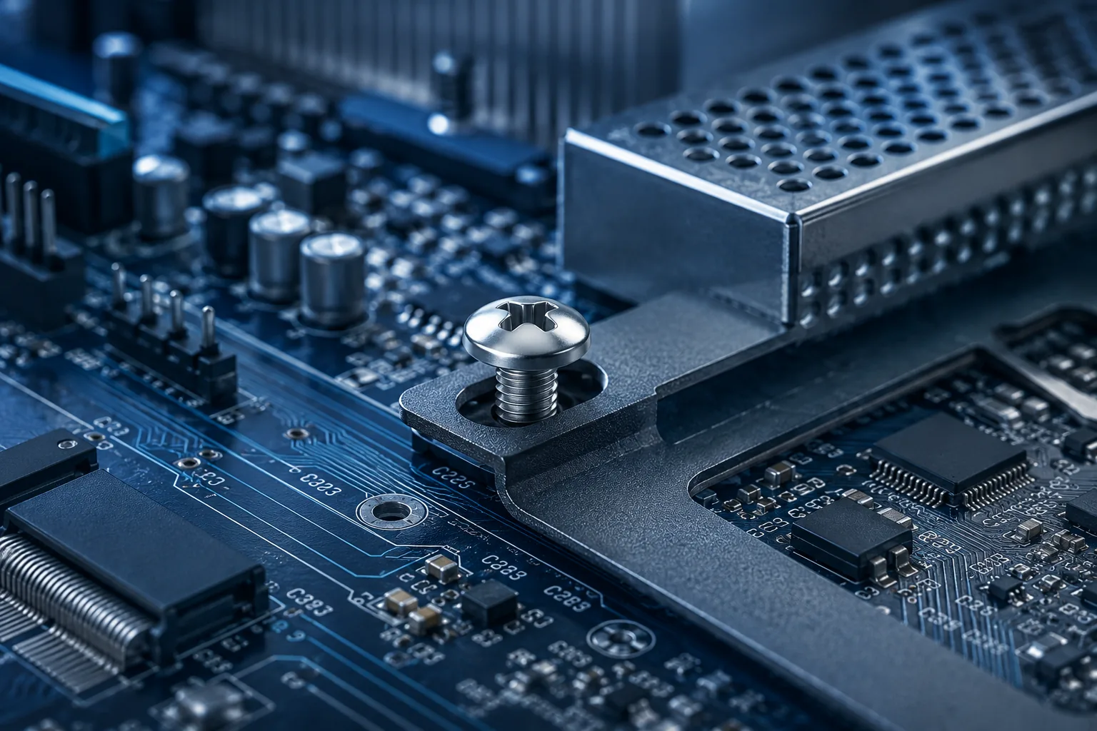 Countersunk machine screws used in equipment assembly